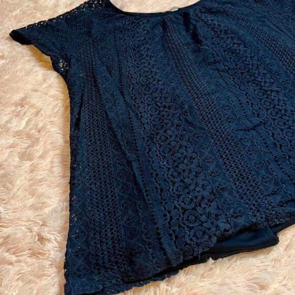 Dark Navy Lace Sheer Whimsygoth Academia Grunge Melancholy Grunge Punk Blouse - Picture 4 of 5